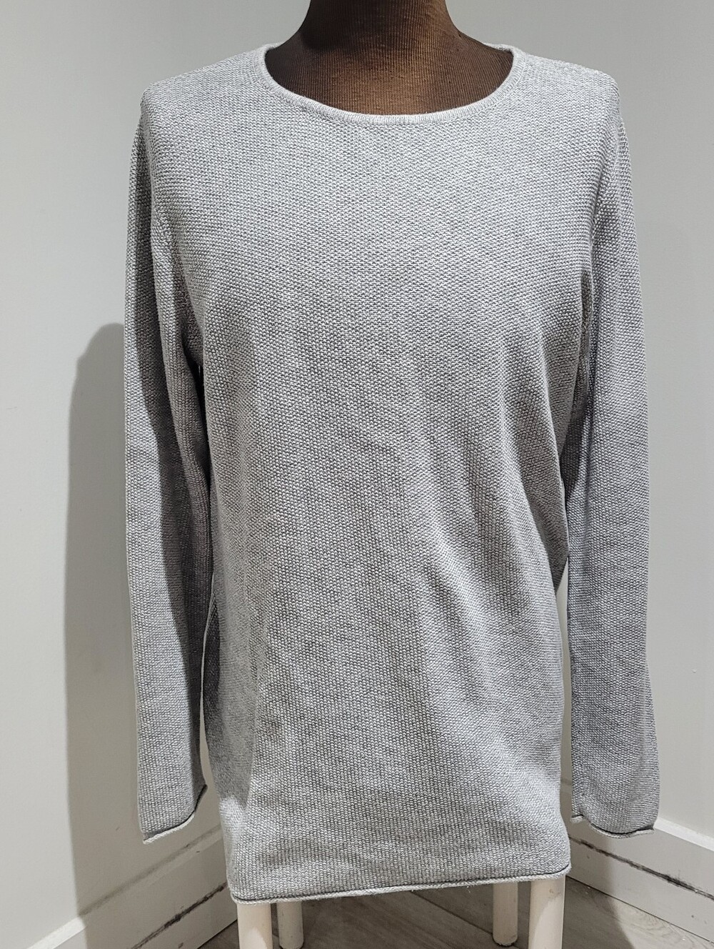 Indigo Men's Light Gray Lightweight 100% Cotton Knit Crewneck Sweater Large